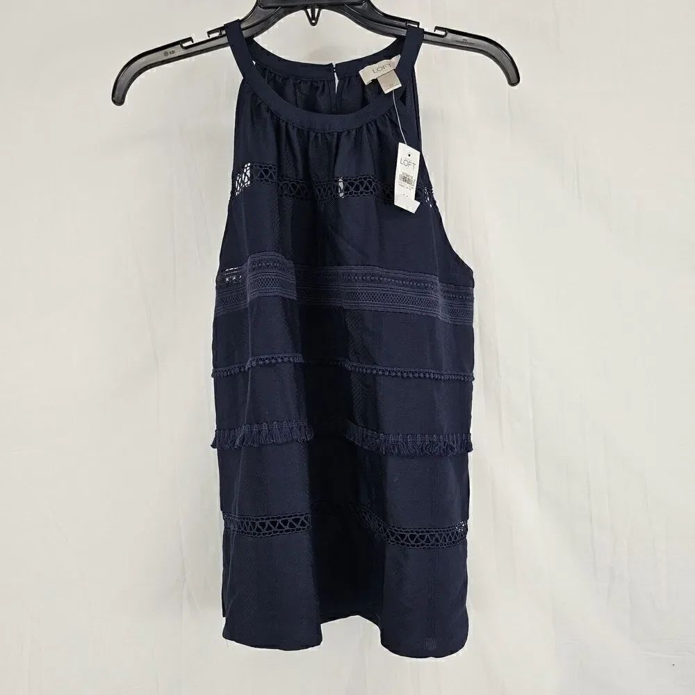 Ann Taylor Loft Women's Size Medium Navy Sleeveless Blouse Tiered